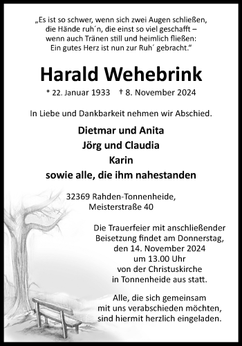 Traueranzeige von Harald Wehebrink von Westfalen Blatt