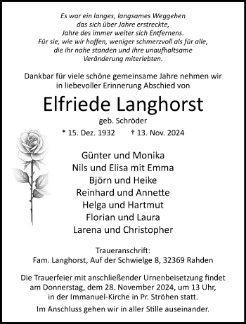 Traueranzeige von Elfriede Langhorst von Westfalen Blatt