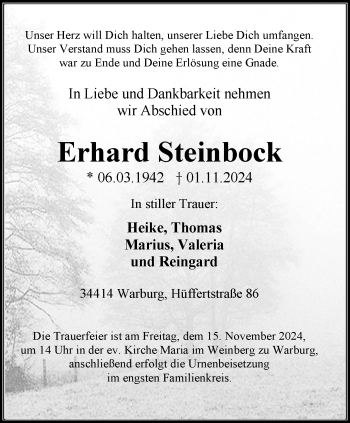 Traueranzeige von Erhard Steinbock von Westfalen Blatt