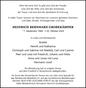 Traueranzeige von Heinrich Bernhard Großekämper von Westfalen Blatt