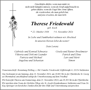 Traueranzeige von Therese Friedewald von Westfalen Blatt