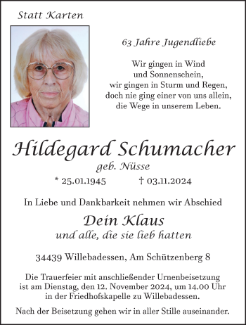 Traueranzeige von Hildegard Schumacher von Westfalen Blatt