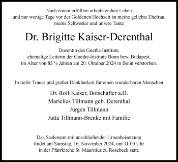 Traueranzeige von Brigitte Kaiser-Derenthal von Westfalen Blatt