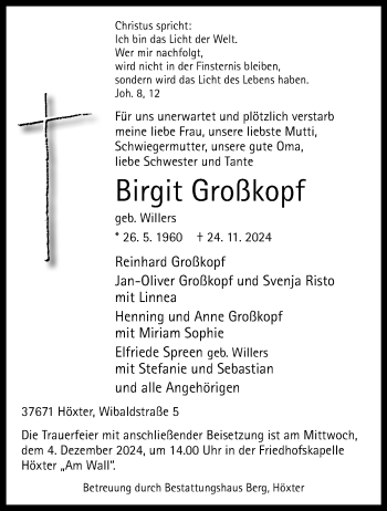 Traueranzeige von Birgit Großkopf von Westfalen Blatt