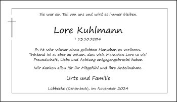 Traueranzeige von Lore Kuhlmann von Westfalen Blatt