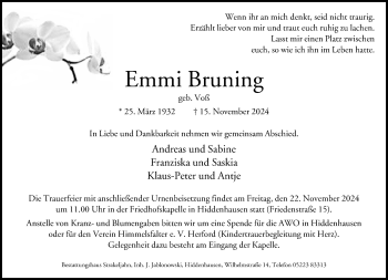 Traueranzeige von Emmi Bruning von Westfalen Blatt