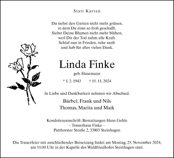 Traueranzeige von Linda Finke von Westfalen Blatt