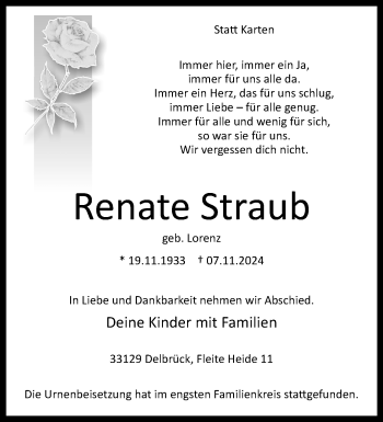 Traueranzeige von Renate Straub von Westfalen Blatt