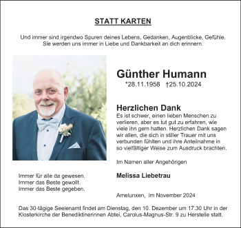 Traueranzeige von Günther Humann von Westfalen Blatt