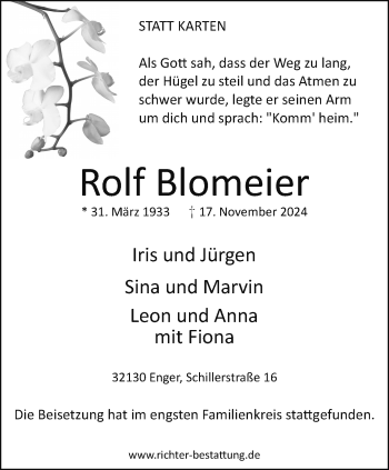 Traueranzeige von Rolf Blomeier von Westfalen Blatt