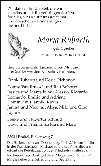 Traueranzeige von Maria Rubarth von Westfalen Blatt