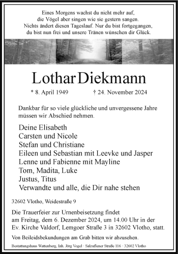 Traueranzeige von Lothar Diekmann von Westfalen Blatt