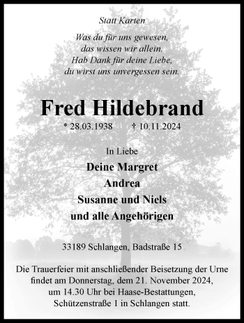 Traueranzeige von Fred Hildebrand von Westfalen Blatt