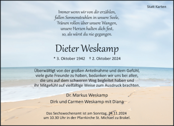 Traueranzeige von Dieter Weskamp von Westfalen Blatt