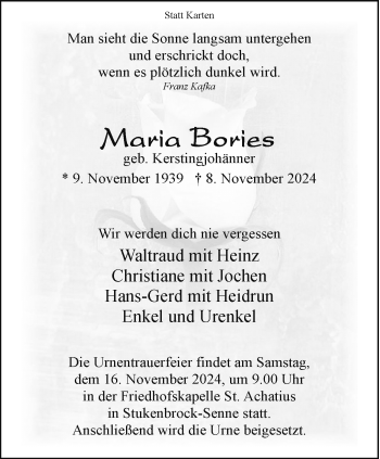 Traueranzeige von Maria Bories von Westfalen Blatt