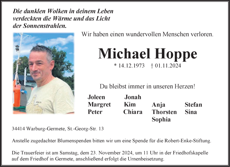  Traueranzeige für Michael Hoppe vom 09.11.2024 aus Westfalen Blatt