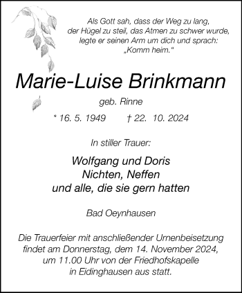 Traueranzeige von Marie-Luise Brinkmann von Westfalen Blatt