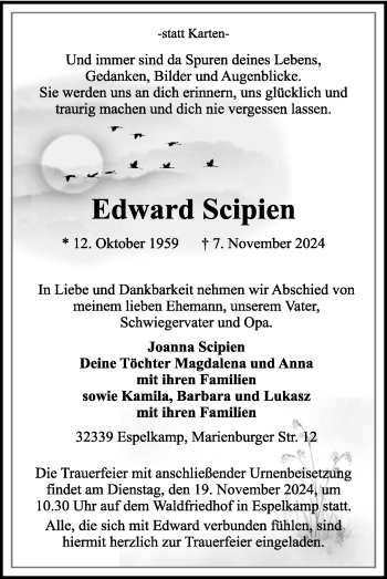 Traueranzeige von Edward Scipien von Westfalen Blatt