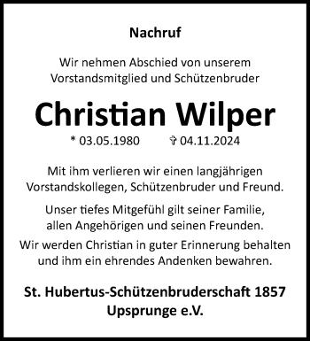 Traueranzeige von Christian Wilper von Westfalen Blatt