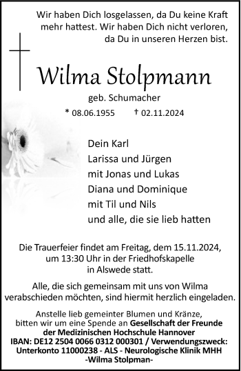 Traueranzeige von Wilma Stolpmann von Westfalen Blatt