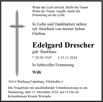 Traueranzeige von Edelgard Drescher von Westfalen Blatt