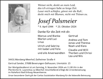 Traueranzeige von Josef Palsmeier von Westfalen Blatt