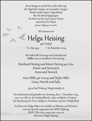 Traueranzeige von Helga Heising von Westfalen Blatt