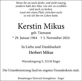 Traueranzeige von Kerstin Mikus von Westfalen Blatt