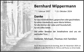 Traueranzeige von Bernhard Wippermann von Westfalen Blatt