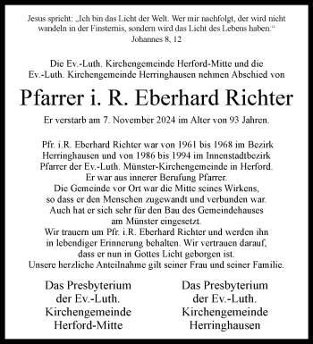 Traueranzeige von Eberhard Richter von Westfalen Blatt