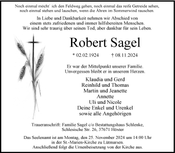 Traueranzeige von Robert Sagel von Westfalen Blatt