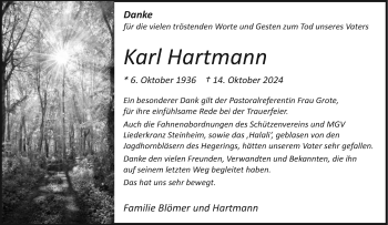 Traueranzeige von Karl Hartmann von Westfalen Blatt