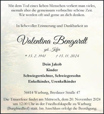 Traueranzeige von Valentina Bengardt von Westfalen Blatt