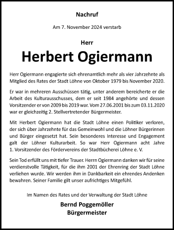 Traueranzeige von Herbert Ogiermann von Westfalen Blatt