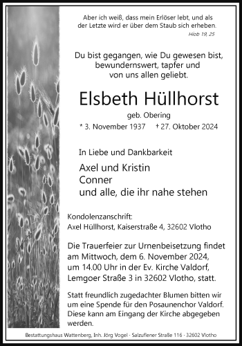 Traueranzeige von Elsbeth Hüllhorst von Westfalen Blatt