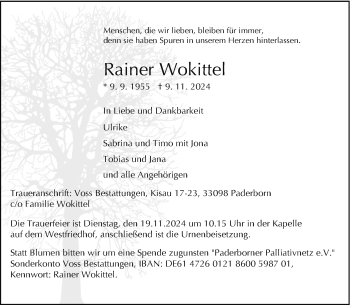 Traueranzeige von Rainer Wokittel von Westfalen Blatt