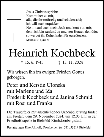 Traueranzeige von Heinrich Kochbeck von Westfalen Blatt