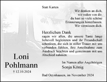 Traueranzeige von Loni Pohlmann von Westfalen Blatt