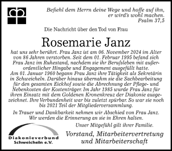 Traueranzeige von Rosemarie Janz von Westfalen Blatt