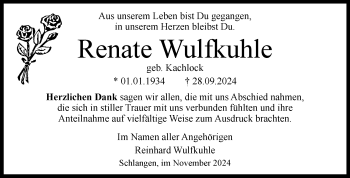 Traueranzeige von Renate Wulfkuhle von Westfalen Blatt