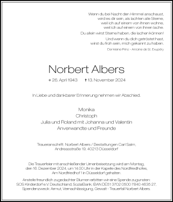 Traueranzeige von Norbert Albers von Westfalen Blatt