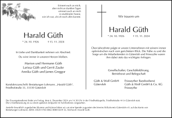 Traueranzeige von Harald Güth von Westfalen Blatt