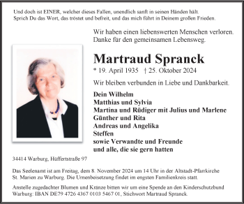 Traueranzeige von Martraud Spranck von Westfalen Blatt