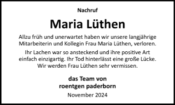 Traueranzeige von Maria Lüthen von Westfalen Blatt