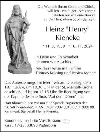 Traueranzeige von Heinz Kieneke von Westfalen Blatt