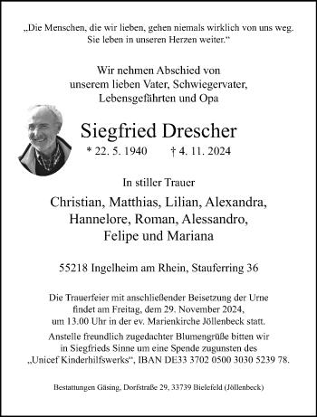 Traueranzeige von Siegfried Siegfried Drescher von Westfalen Blatt