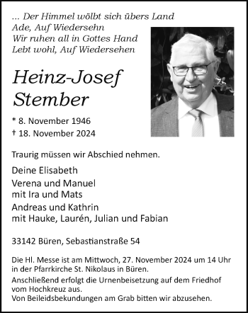 Traueranzeige von Heinz-Josef Stember von Westfalen Blatt