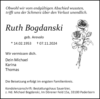 Traueranzeige von Ruth Bogdanski von Westfalen Blatt