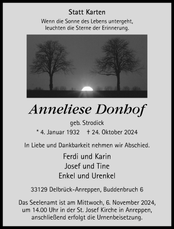 Traueranzeige von Anneliese Donhof von Westfalen Blatt