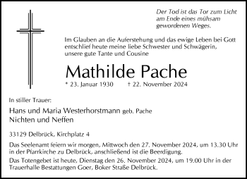 Traueranzeige von Mathilde Pache von Westfalen Blatt